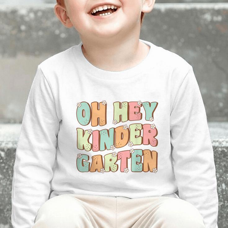 Oh Hey Kindergarten Cute Groovy Back To School Kindergarten Graphic Toddler Long Sleeve Tee
