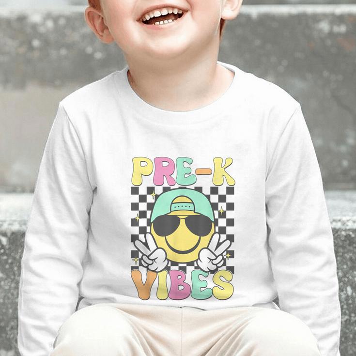 Pre-K Vibes Smile Face Back To School Pre-K Graphic Toddler Long Sleeve Tee Pre-K Vibes Smile Face Back To School Pre-K Graphic Toddler Long Sleeve Tee