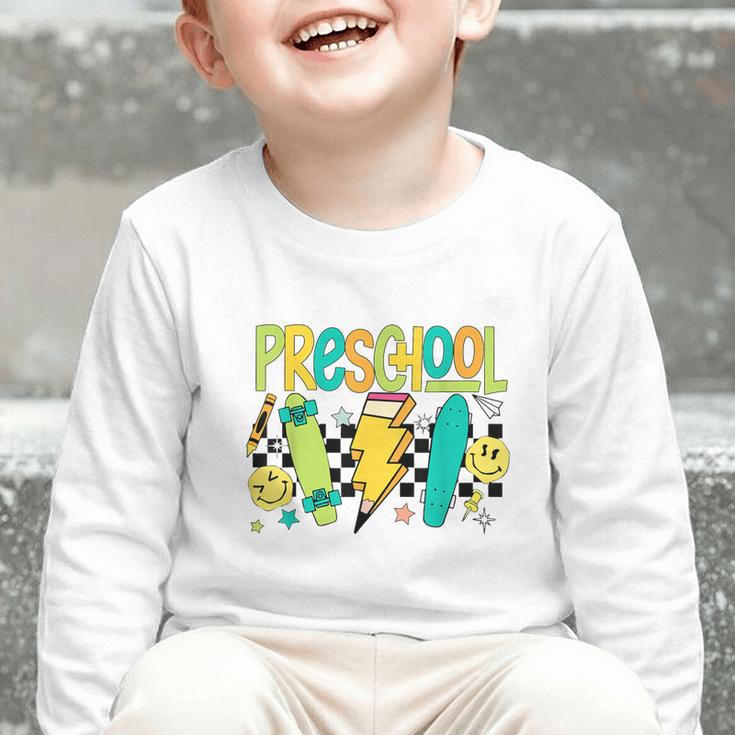 Preschool Skateboard Back To School Boy Girl Kid Graphic Toddler Long Sleeve Tee Preschool Skateboard Back To School Boy Girl Kid Graphic Toddler Long Sleeve Tee