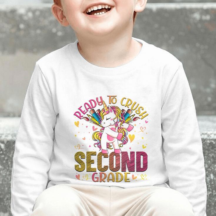 Ready To Crush Second 2nd Grade Back To School Unicorn Kids Performance Graphic Toddler Long Sleeve Tee Ready To Crush Second 2nd Grade Back To School Unicorn Kids Performance Graphic Toddler Long Sleeve Tee