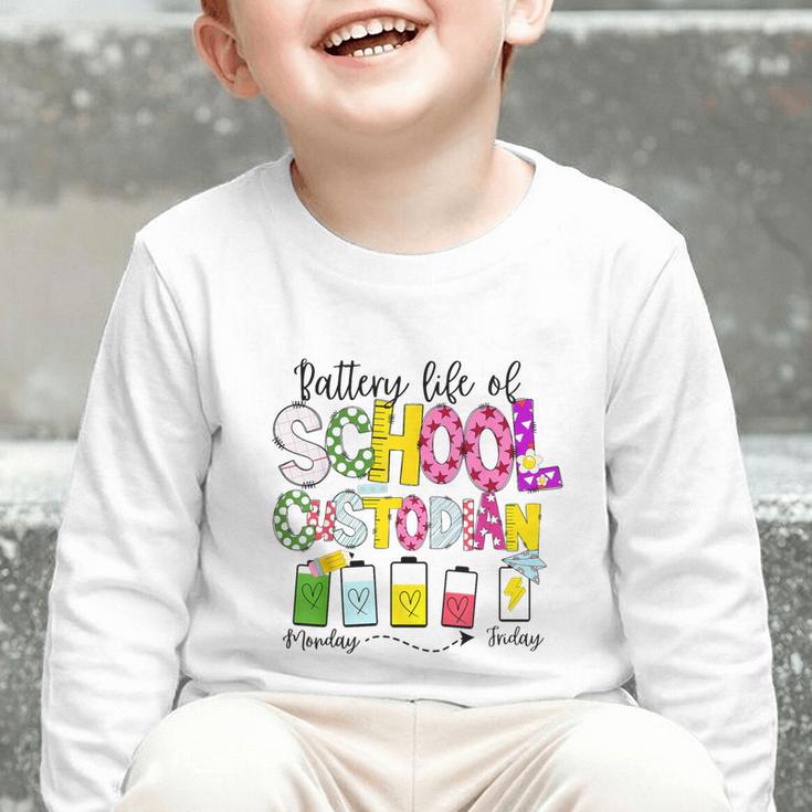 School Custodian Battery Life Back To School Janitor Graphic Toddler Long Sleeve Tee School Custodian Battery Life Back To School Janitor Graphic Toddler Long Sleeve Tee