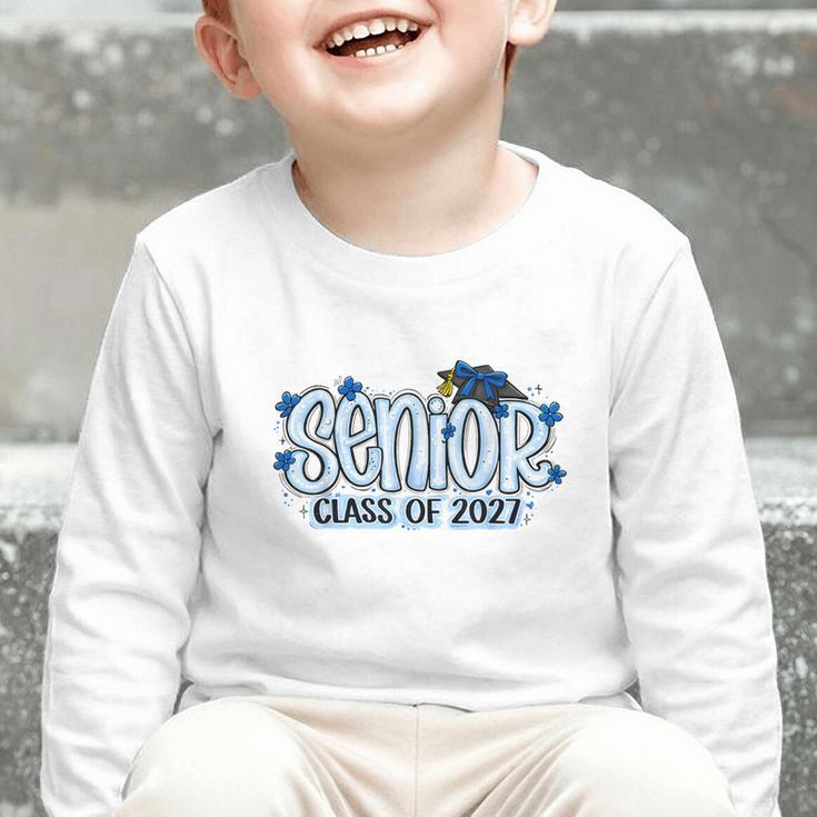 Senior 2027 Blue Girls Class Of 27 Back To School Graphic Toddler Long Sleeve Tee