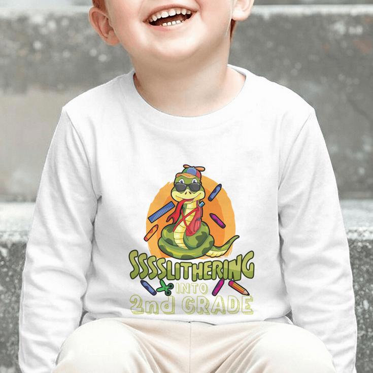 Slithering Into 2nd Grade First Day Back To School Snake Performance Graphic Toddler Long Sleeve Tee Slithering Into 2nd Grade First Day Back To School Snake Performance Graphic Toddler Long Sleeve Tee