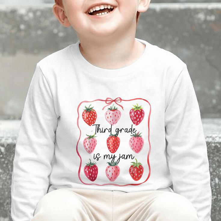Third Grade Is My Jam Strawberry 3rd Grade Back To School Graphic Toddler Long Sleeve Tee