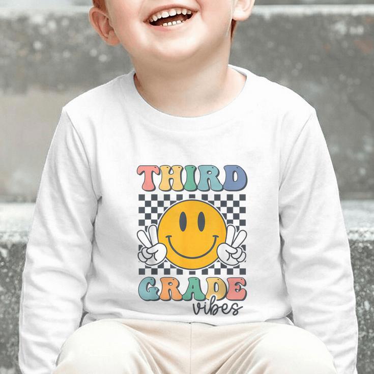 Third Grade Vibes Retro Smile Back To School 3rd Grade Team Graphic Toddler Long Sleeve Tee Third Grade Vibes Retro Smile Back To School 3rd Grade Team Graphic Toddler Long Sleeve Tee