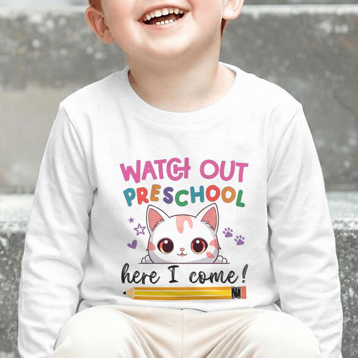 Watch Out Preschool Here I Come Girls Back To School Performance Graphic Toddler Long Sleeve Tee Watch Out Preschool Here I Come Girls Back To School Performance Graphic Toddler Long Sleeve Tee