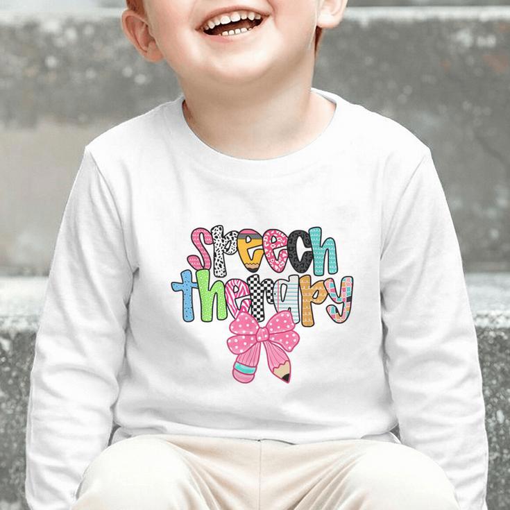 Women Speech Therapy Coquette Bow Pencil Back To School SLP Graphic Toddler Long Sleeve Tee Women Speech Therapy Coquette Bow Pencil Back To School SLP Graphic Toddler Long Sleeve Tee