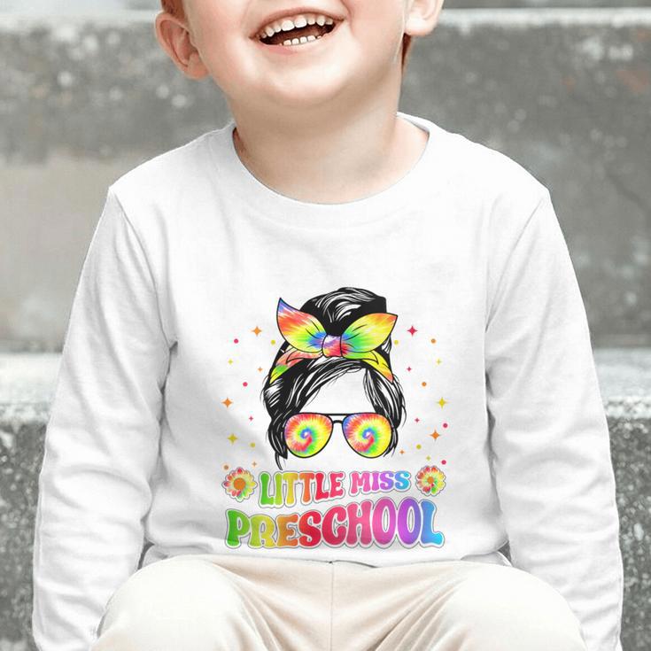 Women's Little Miss Preschool Messy Bun Tie Dye Back To School Girls Graphic Toddler Long Sleeve Tee Women's Little Miss Preschool Messy Bun Tie Dye Back To School Girls Graphic Toddler Long Sleeve Tee