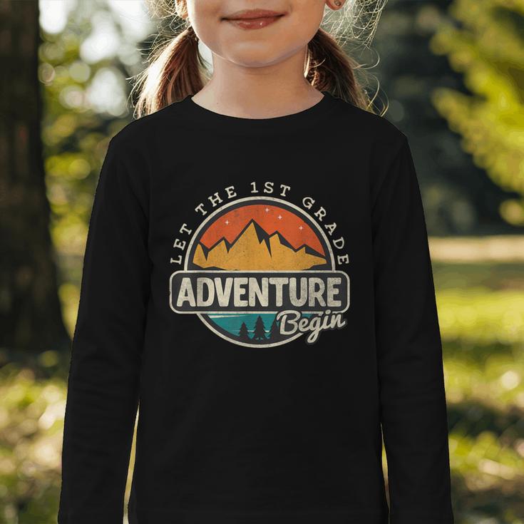 1st First Grade Shirt Adventure Begin Back To School Graphic Toddler Long Sleeve Tee 1st First Grade Shirt Adventure Begin Back To School Graphic Toddler Long Sleeve Tee