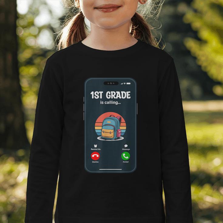 1st Grade Is Calling First Day Back To School First Grade Graphic Toddler Long Sleeve Tee