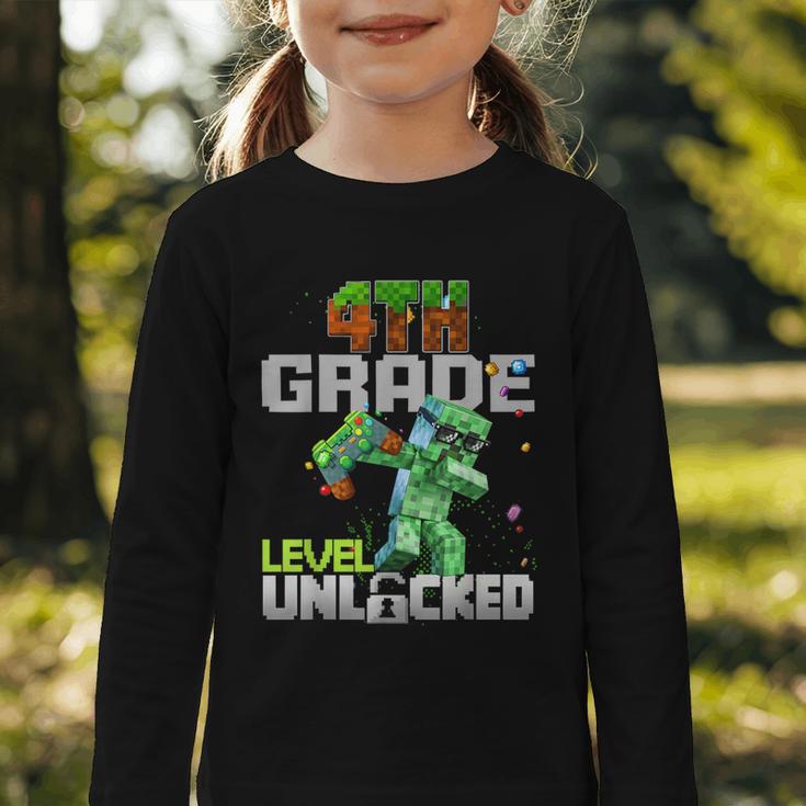 4th Grade Level Unlocked Back To School Pixel Game Graphic Toddler Long Sleeve Tee