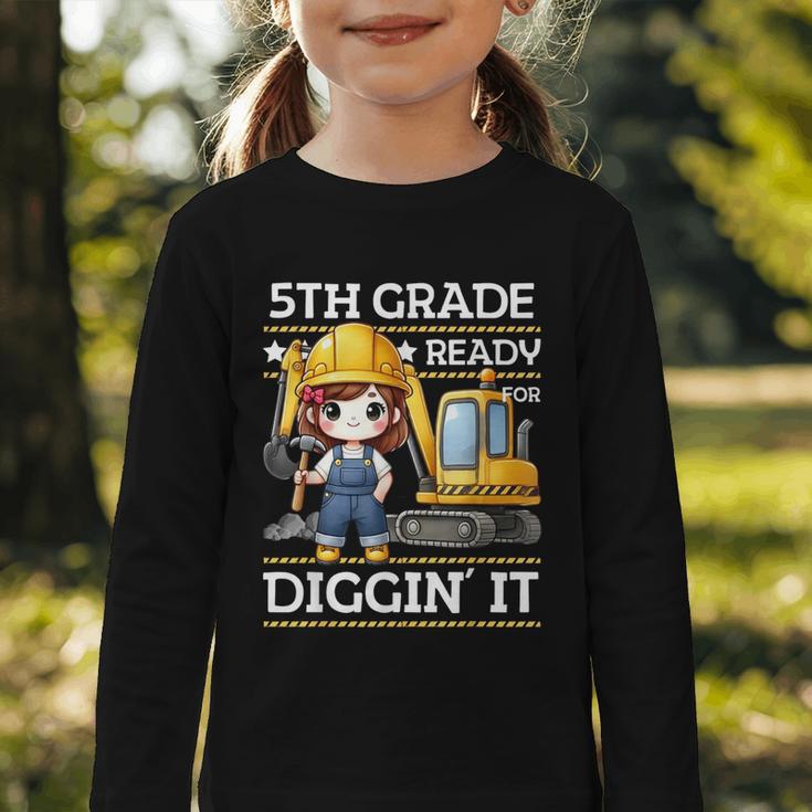 5th Grade Ready For Digging Construction Girl Back To School Graphic Toddler Long Sleeve Tee