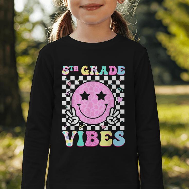 5th Grade Vibes Groovy Back To School Fifth Grade Girls Kids Graphic Toddler Long Sleeve Tee