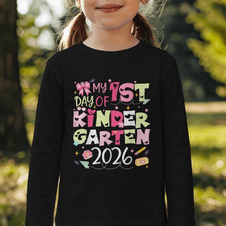 Back To School My 1st Day Of Kindergarten 2026 Bow Graphic Toddler Long Sleeve Tee Back To School My 1st Day Of Kindergarten 2026 Bow Graphic Toddler Long Sleeve Tee