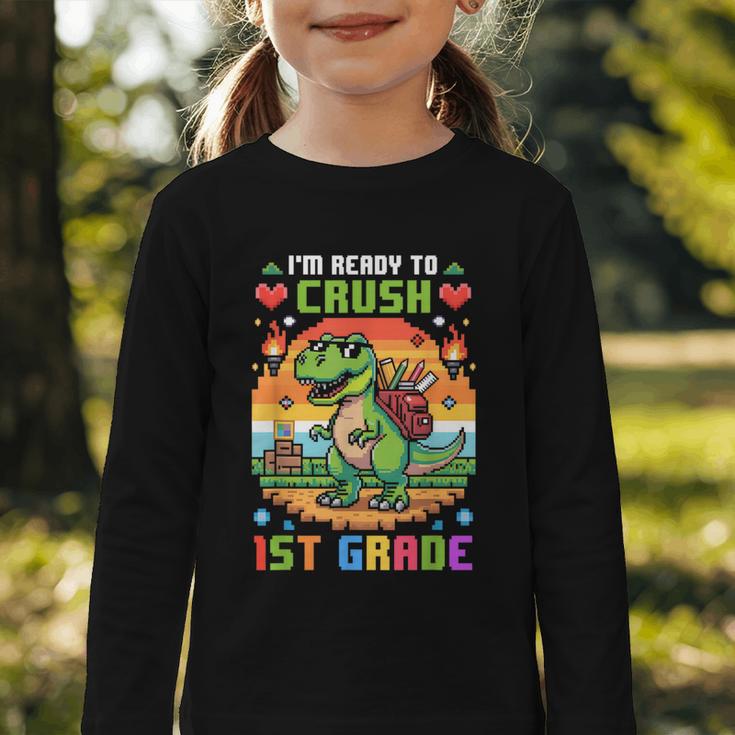 Back To School 1St Grade Boys I'm Ready To Crush Dinosaur Graphic Toddler Long Sleeve Tee Back To School 1St Grade Boys I'm Ready To Crush Dinosaur Graphic Toddler Long Sleeve Tee