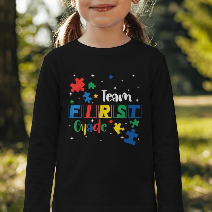 Back To School Autism Puzzle Pieces Autistic First Grade ASD Graphic Toddler Long Sleeve Tee