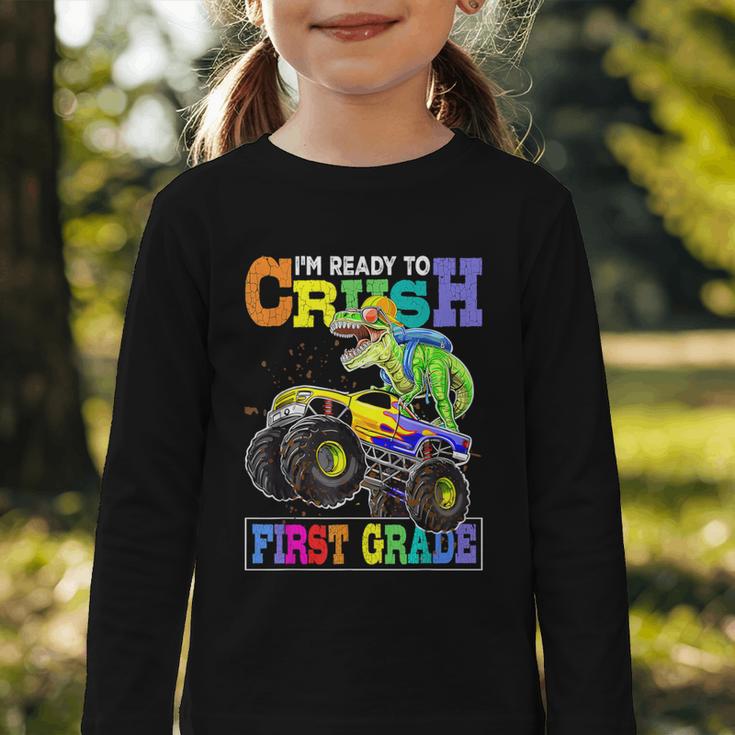 Back To School Boy Dinosaur I'm Ready To Crush First Grade Graphic Toddler Long Sleeve Tee Back To School Boy Dinosaur I'm Ready To Crush First Grade Graphic Toddler Long Sleeve Tee