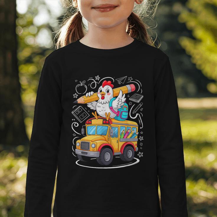Back To School Chicken School Bus 100 Days Of School Graphic Toddler Long Sleeve Tee Back To School Chicken School Bus 100 Days Of School Graphic Toddler Long Sleeve Tee