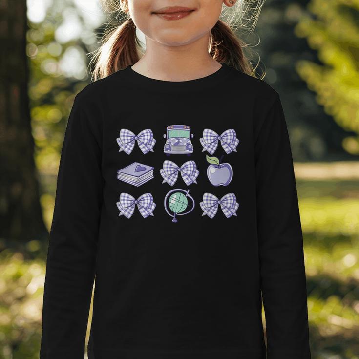 Back To School Coquette Bow Gingham First Day Of School Bows Graphic Toddler Long Sleeve Tee Back To School Coquette Bow Gingham First Day Of School Bows Graphic Toddler Long Sleeve Tee
