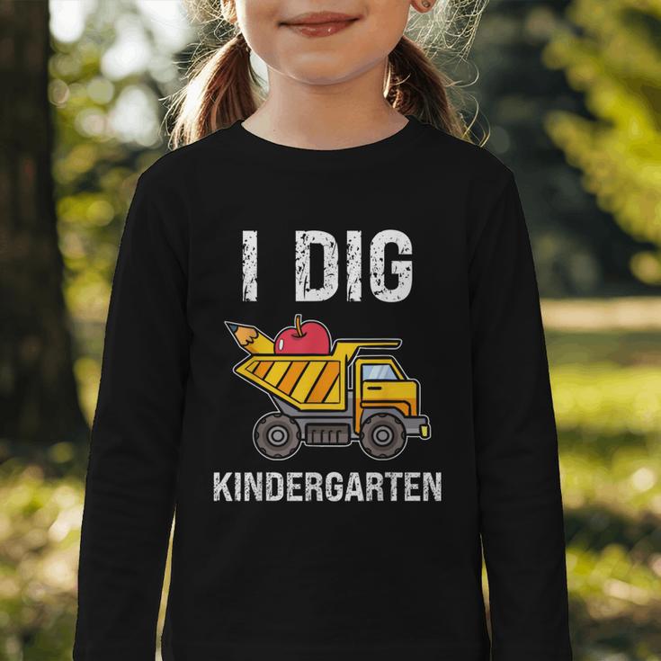 Back To School I Dig Kindergarten Dumping Truck Boys Girls Graphic Toddler Long Sleeve Tee