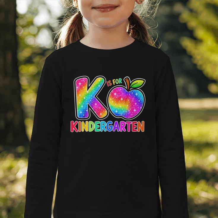 Back To School F Is For Kindergarten Rainbow Apple Kid Graphic Toddler Long Sleeve Tee