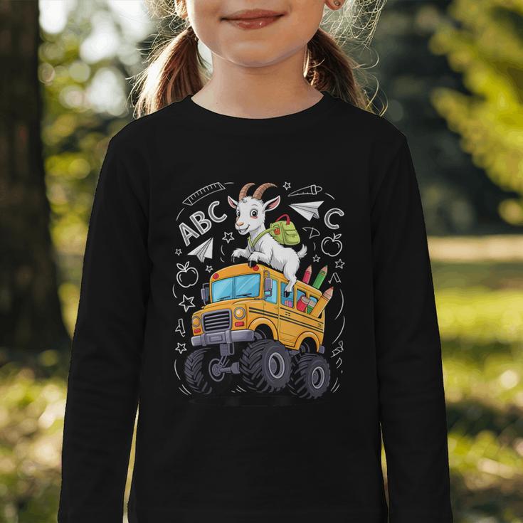 Back To School Goat School Bus 100 Days Of School Graphic Toddler Long Sleeve Tee