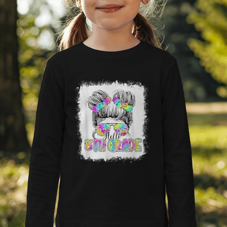Back To School Hello 5th Grade Cute Messy Bun Tie Dye Girls Graphic Toddler Long Sleeve Tee Back To School Hello 5th Grade Cute Messy Bun Tie Dye Girls Graphic Toddler Long Sleeve Tee
