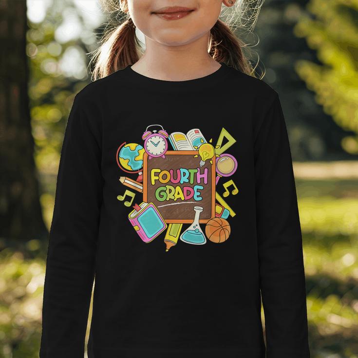 Back To School Hello Fourth Grade Team 4th Grade Boys Girls Graphic Toddler Long Sleeve Tee