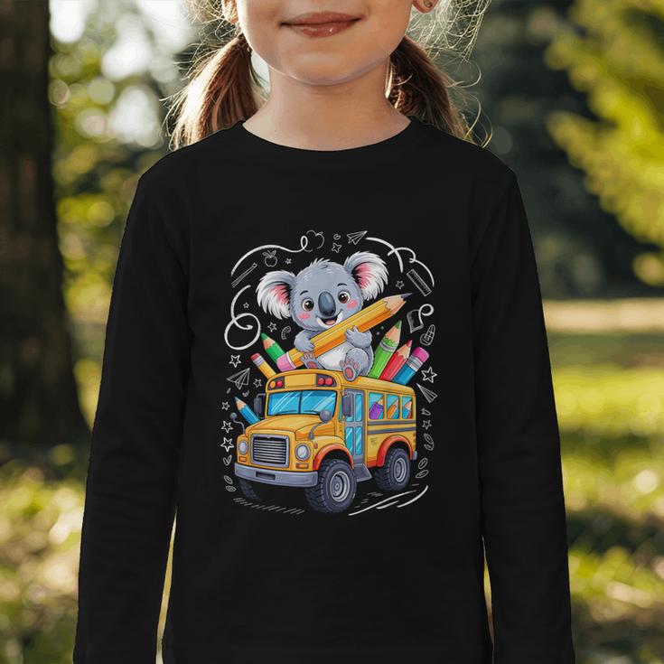 Back To School Koala School Bus 100 Days Of School Graphic Toddler Long Sleeve Tee Back To School Koala School Bus 100 Days Of School Graphic Toddler Long Sleeve Tee