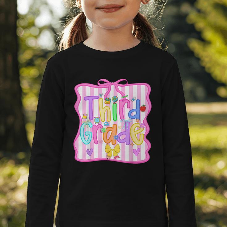 Back To School Third Grade Girls Coquette Bow 3rd Grade Kids Graphic Toddler Long Sleeve Tee Back To School Third Grade Girls Coquette Bow 3rd Grade Kids Graphic Toddler Long Sleeve Tee