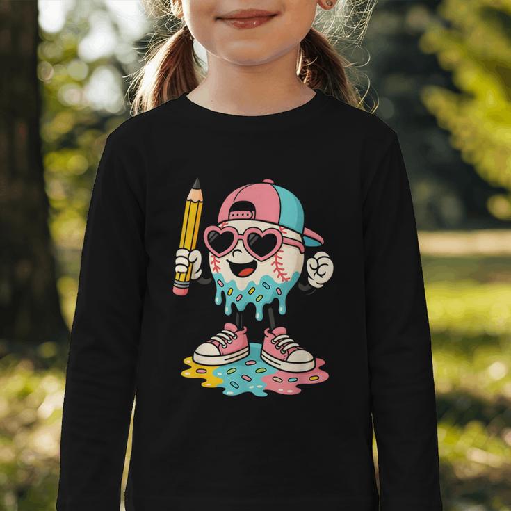 Baseball Drip Ice Cream First Day Back To School Cute Girls Graphic Toddler Long Sleeve Tee
