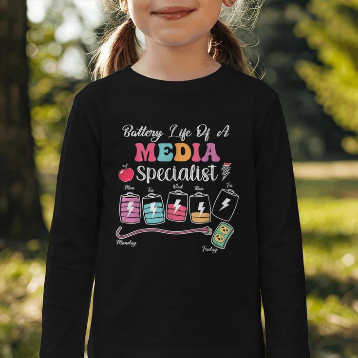 Battery Life Of A Media Specialist Back To School Graphic Toddler Long Sleeve Tee Battery Life Of A Media Specialist Back To School Graphic Toddler Long Sleeve Tee
