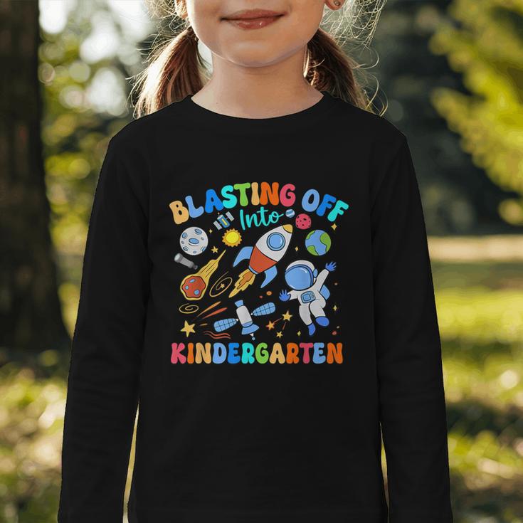 Blasting Off Into Kindergarten Back To School Boys Kid Graphic Toddler Long Sleeve Tee Blasting Off Into Kindergarten Back To School Boys Kid Graphic Toddler Long Sleeve Tee
