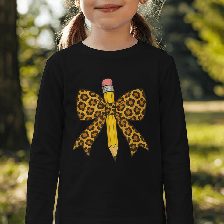 Bow Pencil Leopard First Day Of School Back To School Graphic Toddler Long Sleeve Tee