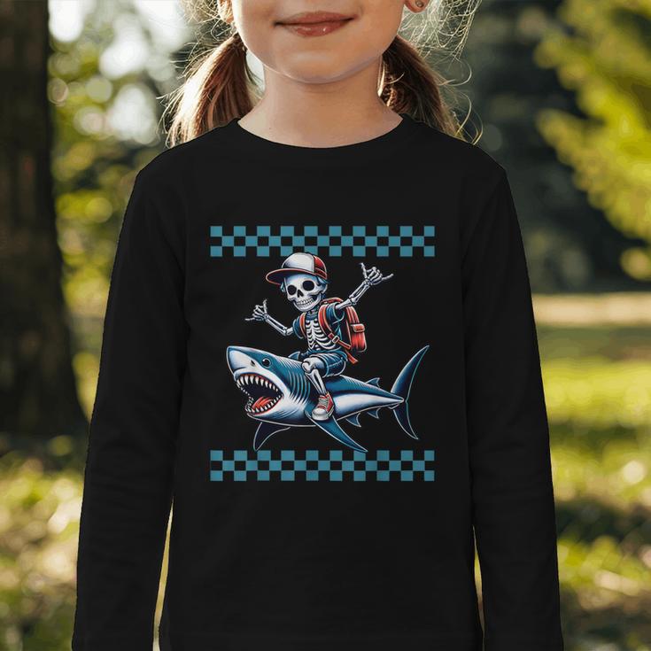 Boys Skeleton Riding a Shark Back To School Graphic Toddler Long Sleeve Tee