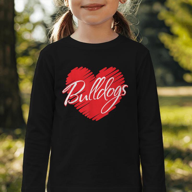 Bulldogs Heart Back To School Spirit R Graphic Toddler Long Sleeve Tee