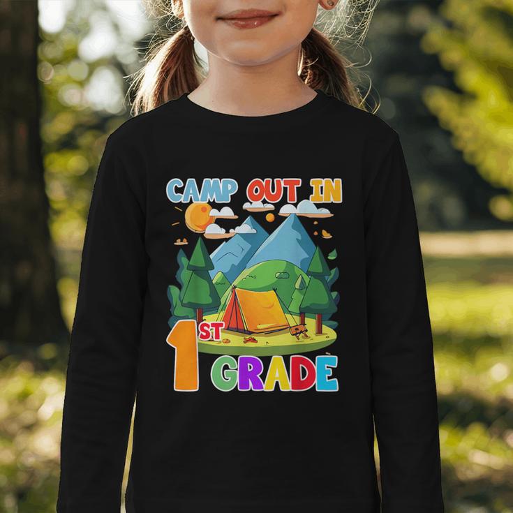 Camp Out In 1st Grade Back To School For Camping Lover Graphic Toddler Long Sleeve Tee Camp Out In 1st Grade Back To School For Camping Lover Graphic Toddler Long Sleeve Tee
