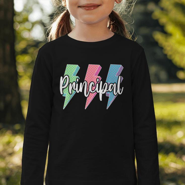 Checkered Principal Lightning Bolt Back To School Graphic Toddler Long Sleeve Tee