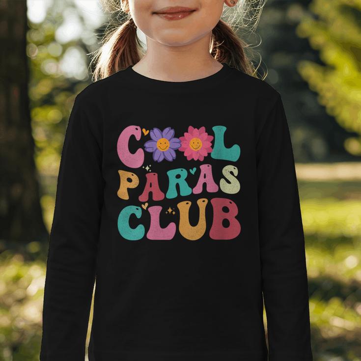 Cool Paras Club Paraprofessional Groovy Back To School Graphic Toddler Long Sleeve Tee Cool Paras Club Paraprofessional Groovy Back To School Graphic Toddler Long Sleeve Tee