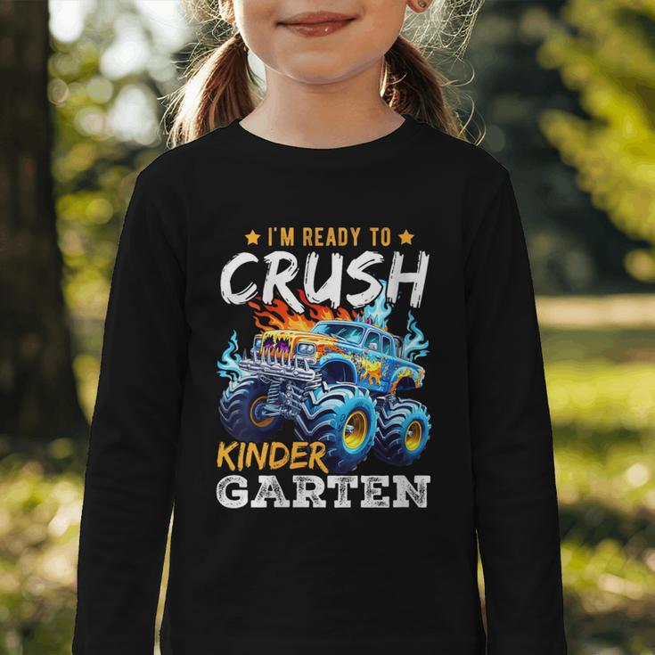 Crush Kindergarten Monster Truck Back To School Boys Graphic Toddler Long Sleeve Tee