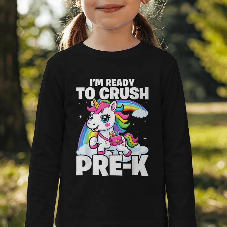 Crush Pre-K Girls Back To School Unicorn First Day Preschool Graphic Toddler Long Sleeve Tee