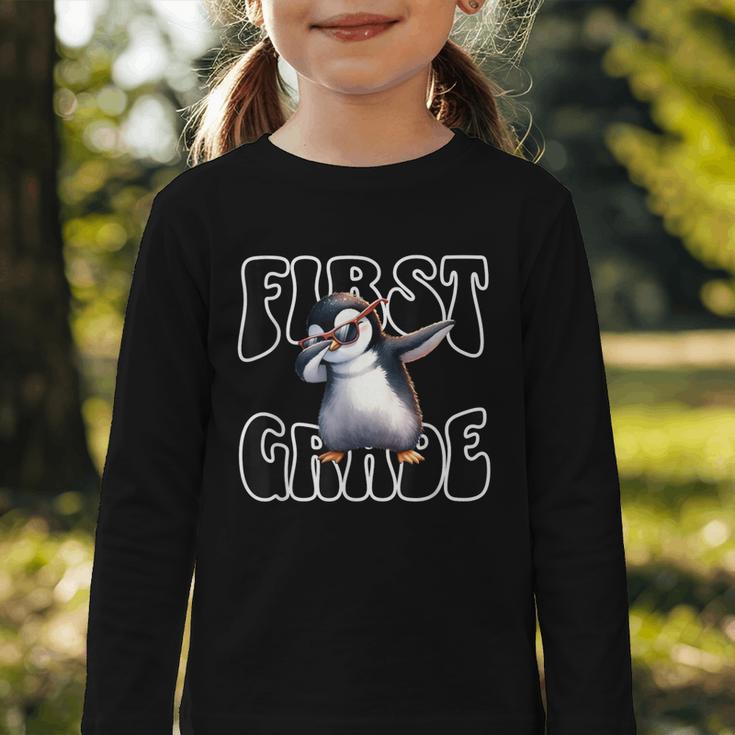Cute Dabbing Penguin First Grade Back To School Graphic Toddler Long Sleeve Tee