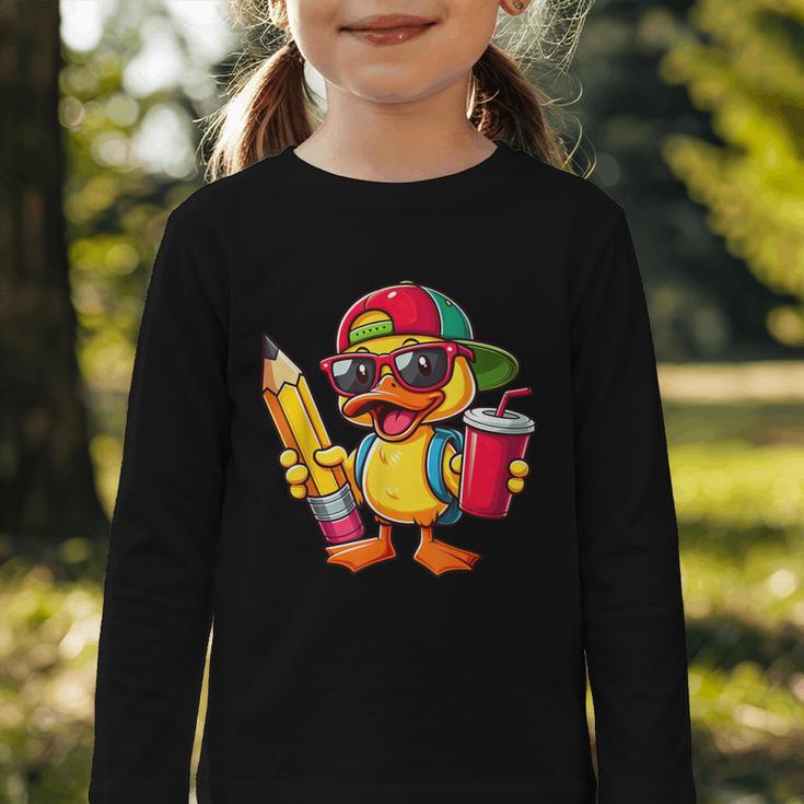 Cute Duck Lover Pencil Back To School Kids Boys Girls Graphic Toddler Long Sleeve Tee