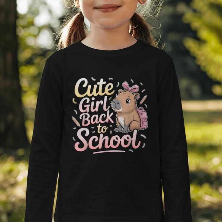 Cute Girl Back To School Capybara First Day Of School Kids Graphic Toddler Long Sleeve Tee Cute Girl Back To School Capybara First Day Of School Kids Graphic Toddler Long Sleeve Tee