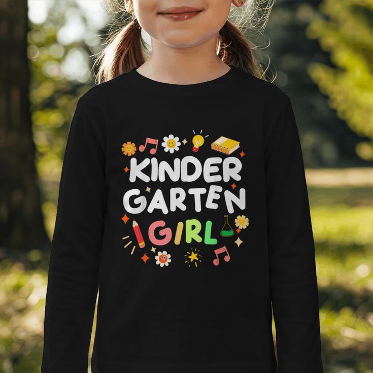 Cute Kindergarten Girl First Day Of School Back To School Graphic Toddler Long Sleeve Tee Cute Kindergarten Girl First Day Of School Back To School Graphic Toddler Long Sleeve Tee