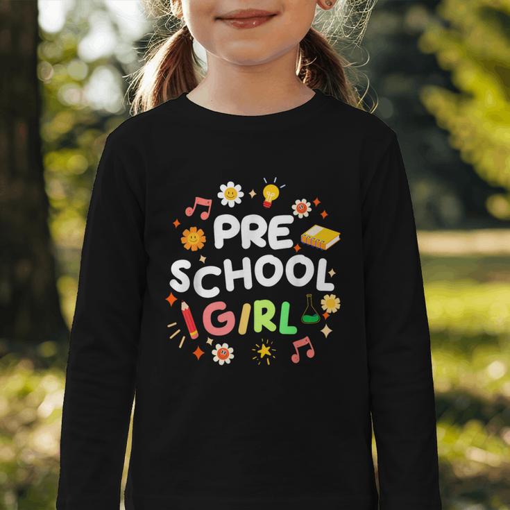 Cute Preschool Girl First Day Of School Back To School Graphic Toddler Long Sleeve Tee Cute Preschool Girl First Day Of School Back To School Graphic Toddler Long Sleeve Tee