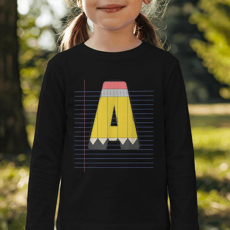 Cute Yellow School Pencil Alphabet Letter A Back To School Graphic Toddler Long Sleeve Tee Cute Yellow School Pencil Alphabet Letter A Back To School Graphic Toddler Long Sleeve Tee