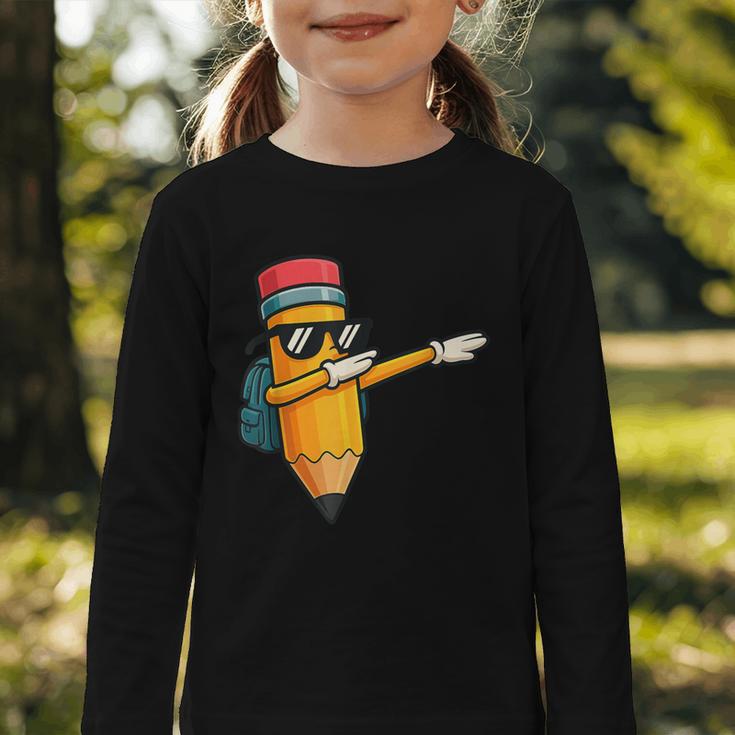 Dabbing Pencil Dancing Back To School First Day Student Boys Graphic Toddler Long Sleeve Tee Dabbing Pencil Dancing Back To School First Day Student Boys Graphic Toddler Long Sleeve Tee