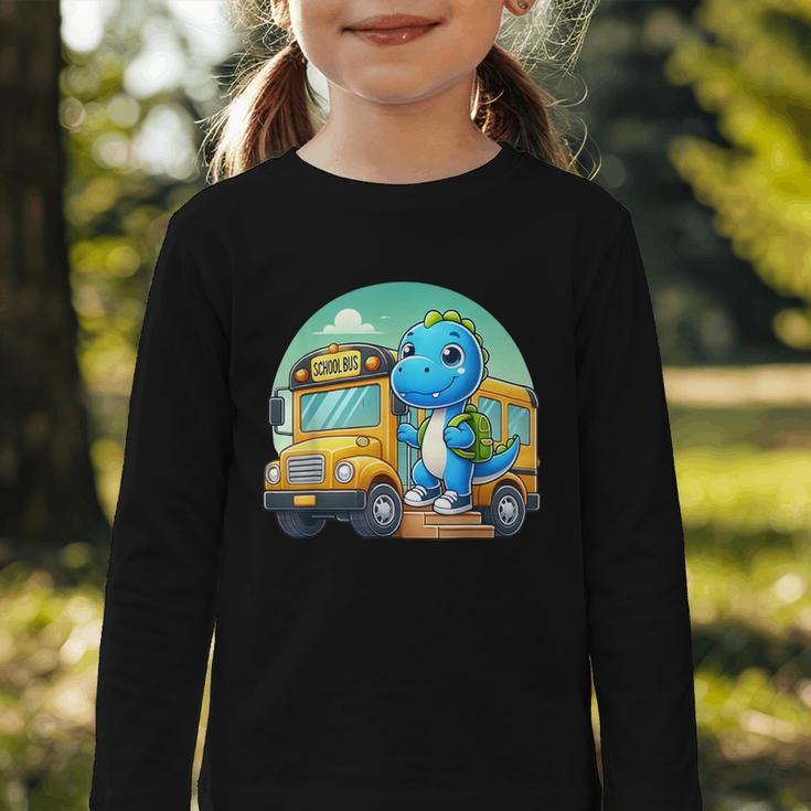 Dinosaur Kids Riding a Bus Back To School Ready To Crush Graphic Toddler Long Sleeve Tee Dinosaur Kids Riding a Bus Back To School Ready To Crush Graphic Toddler Long Sleeve Tee