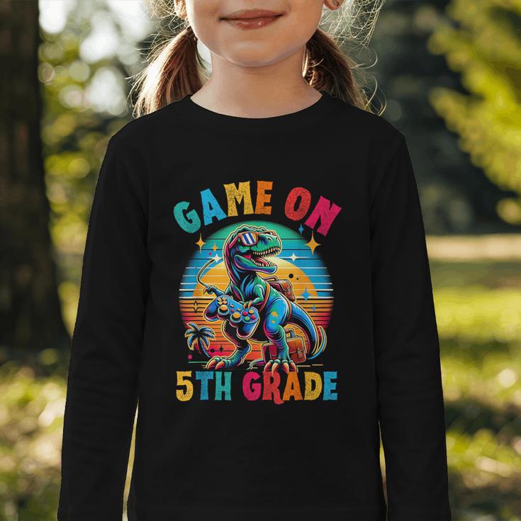 Dinosaur Video Games Back To School 5th Grade Boys Gamer Graphic Toddler Long Sleeve Tee Dinosaur Video Games Back To School 5th Grade Boys Gamer Graphic Toddler Long Sleeve Tee